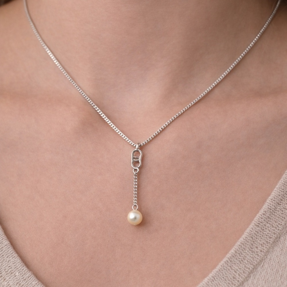 Christian Dior Silver CD Necklace with Pearl Pendant - Picture 1 of 8